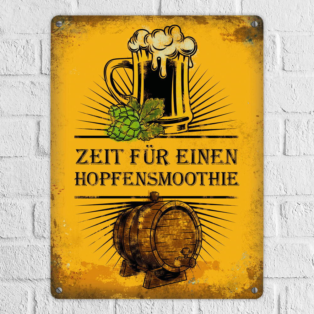 Metallschild XL mit Spruch: Zeit für einen Hopfensmoothie