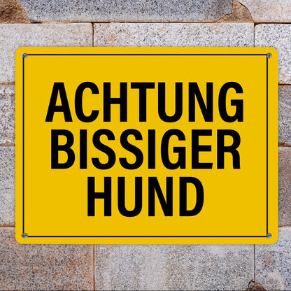 Metallschild XL mit Spruch: Achtung bissiger Hund