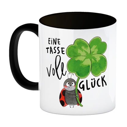 Marienkäfer Kaffeebecher in schwarz mit Spruch Eine Tasse voll Glück