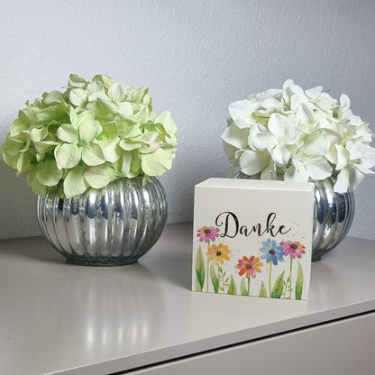 Blumen Spardose aus Holz mit Spruch Danke