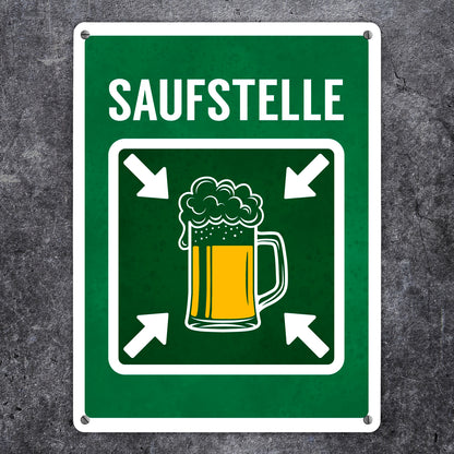 Metallschild XL mit Bier Motiv und Spruch: Saufstelle