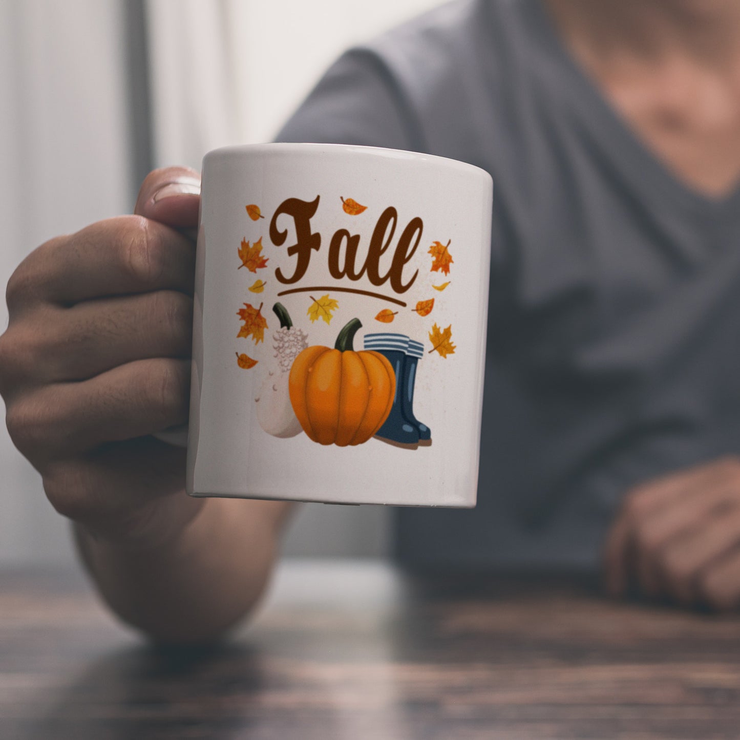 Fall Jahreszeit Herbst Kaffeebecher mit Kürbis und Laub