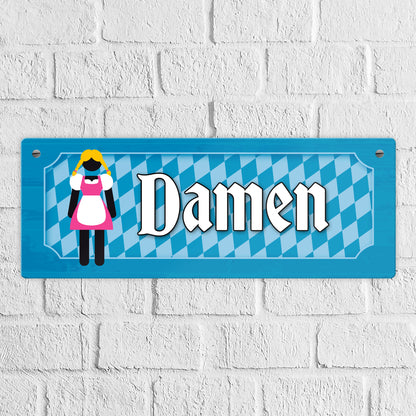 Damen Toilette Metallschild auf bayrische Art mit Dirndl