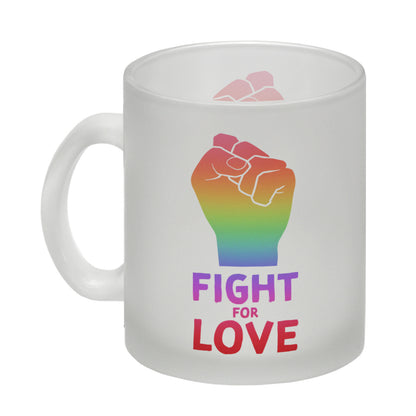 Fight for Love Glas Tasse mit Faust in Regenbogenfarben