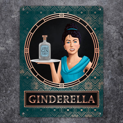 Ginderella Gin Metallschild XL in 21x28 cm für Gin-Liebhaber