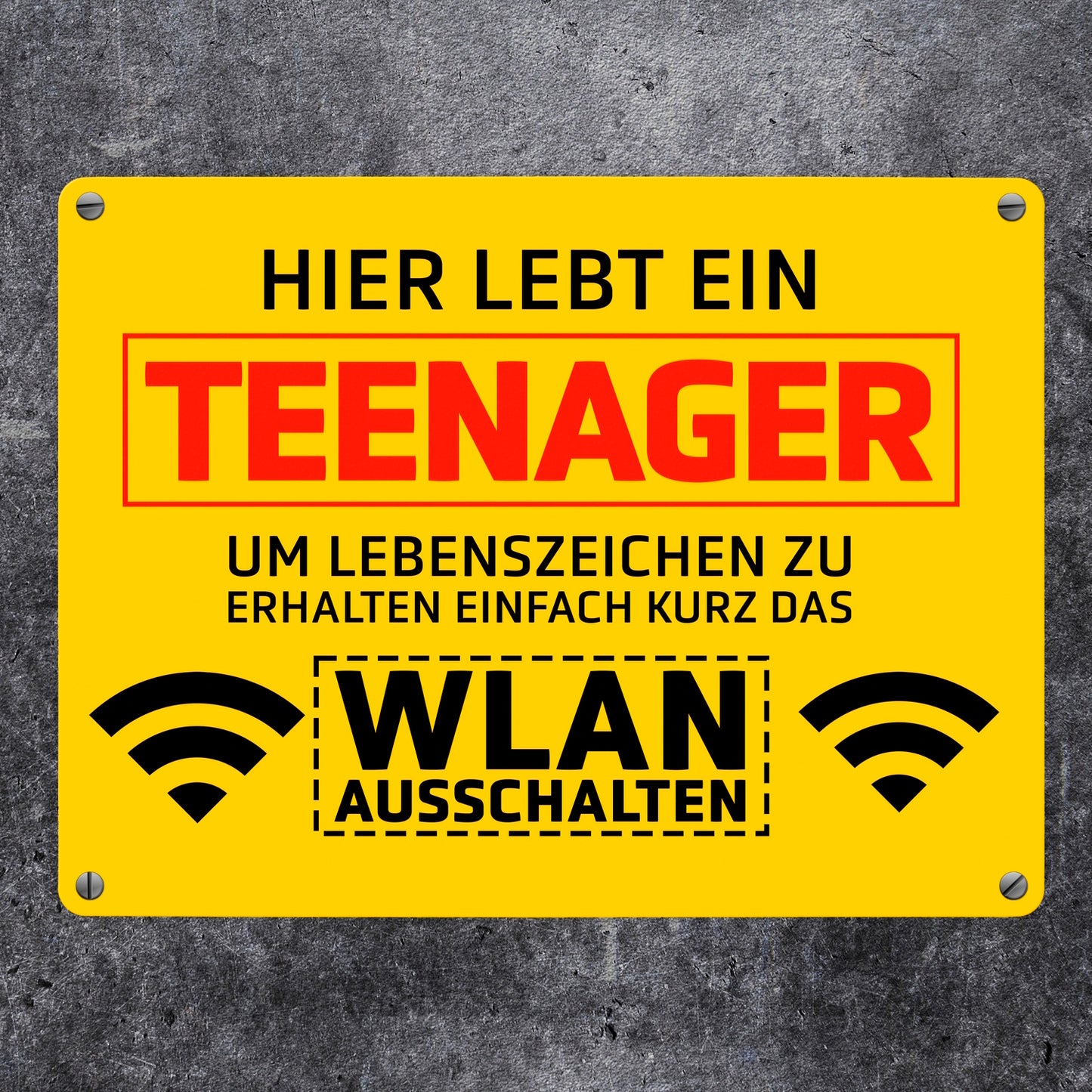 Hier lebt ein Teenager WLAN ausschalten Metallschild in 15x20 cm