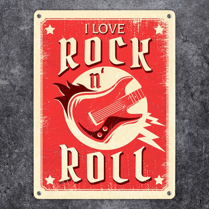 I Love Rock 'n' Roll Metallschild XL in 21x28 cm mit Gitarre