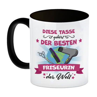 Beste Friseurin der Welt Kaffeebecher Schwarz