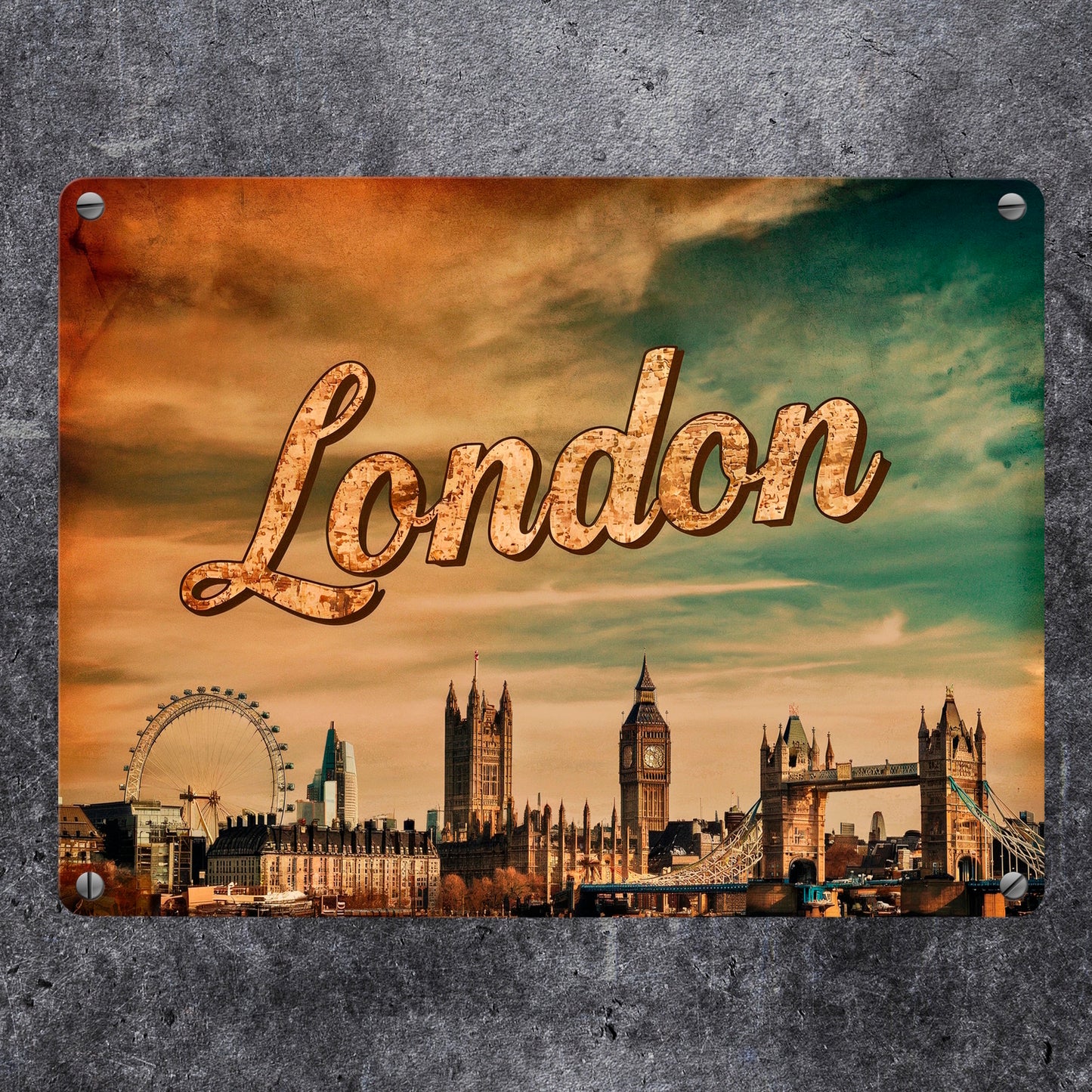 Londoner Skyline Metallschild in 15x20 cm - London