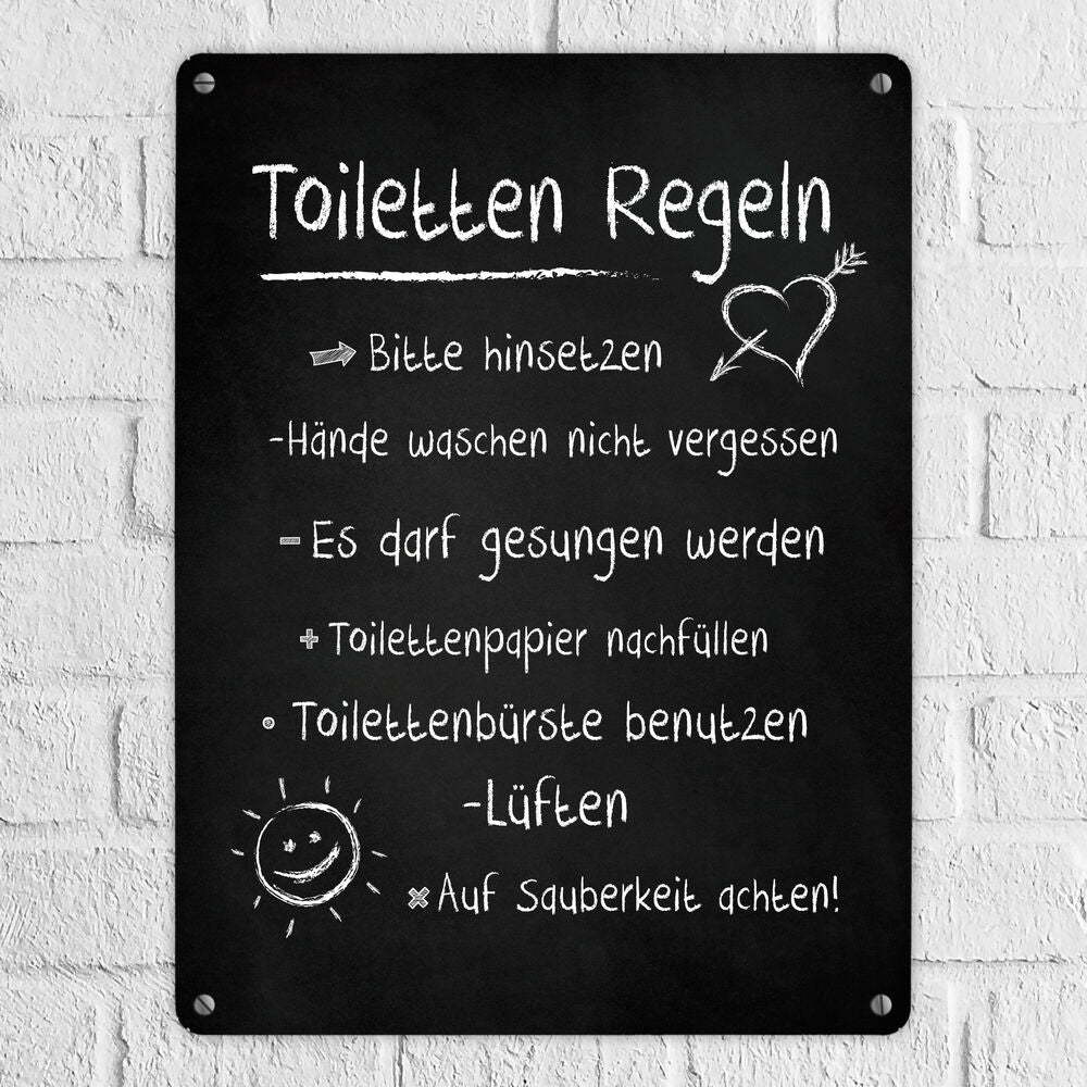 Metallschild XL mit Spruch: Toilettenregeln