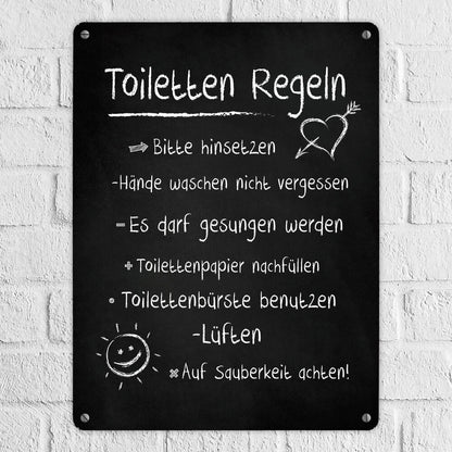 Metallschild XL mit Spruch: Toilettenregeln