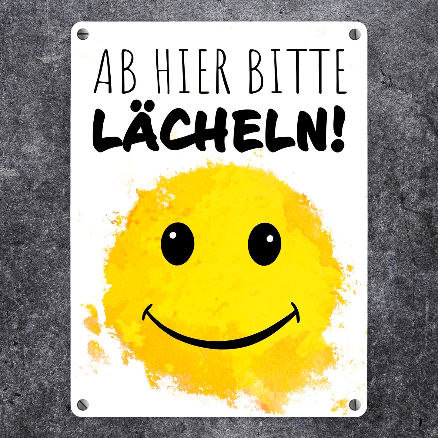 Grinsendes Emoticon Ab hier bitte lächeln Metallschild in 15x20 cm