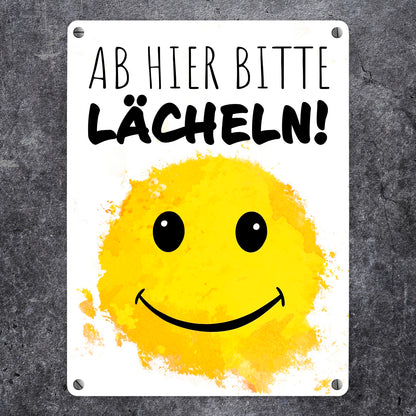 Grinsendes Emoticon Ab hier bitte lächeln Metallschild in 15x20 cm