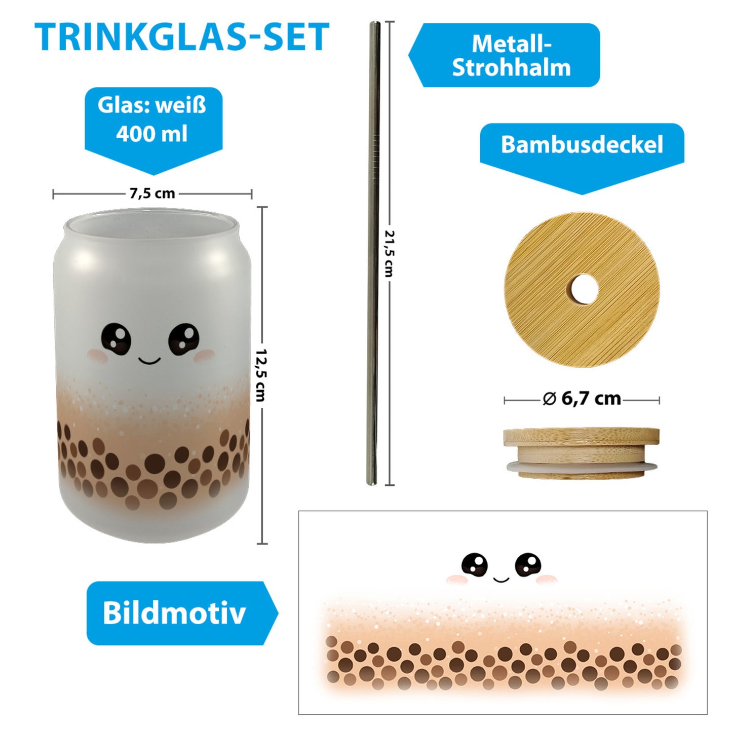 Bubble Tea Trinkglas mit Bambusdeckel in orange