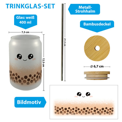 Bubble Tea Trinkglas mit Bambusdeckel in orange