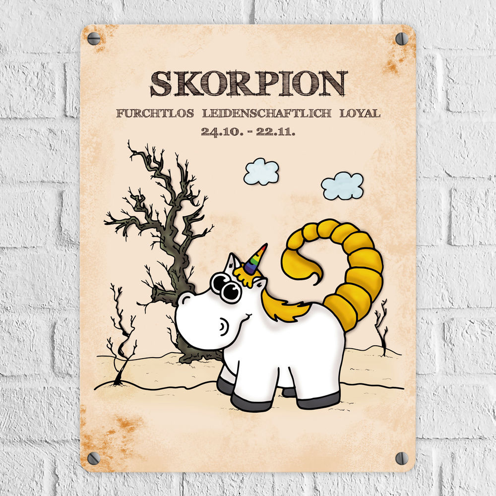 Honeycorns Einhorn Sternzeichen Skorpion Metallschild