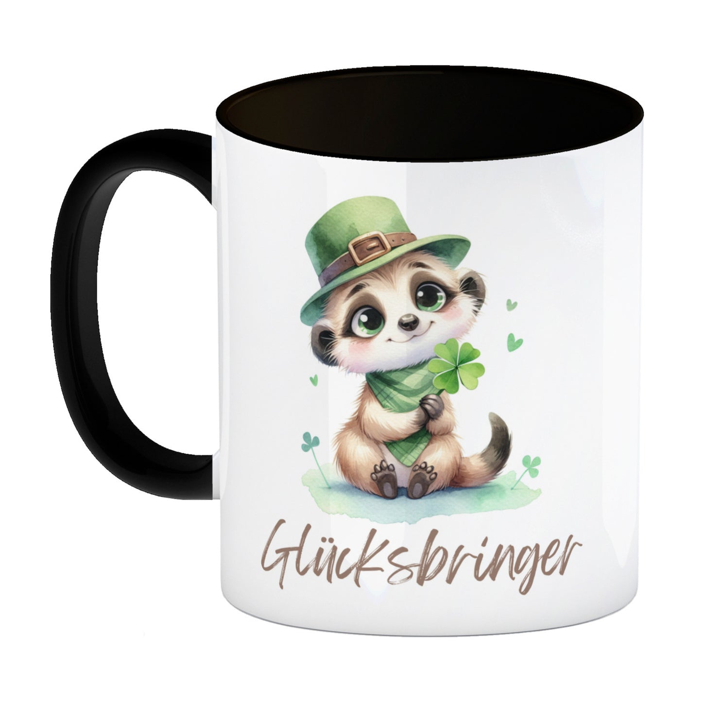 Erdmännchen Glücksbringer Kaffeebecher in schwarz