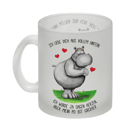 Ich liebe dich aus vollem Hintern Glas Tasse mit Nilpferd Motiv