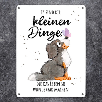 Hund Metallschild XL in 21x28 cm mit Spruch Die kleinen Dinge machen das Leben so wunderbar