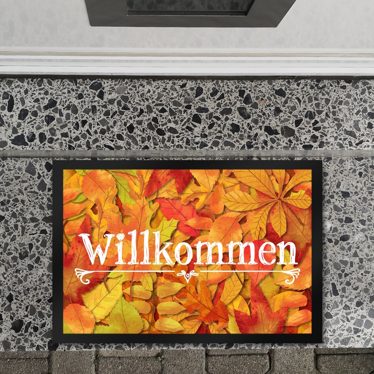 Fußmatte XL in 40x60 cm mit schönen Herbstblättern und Schriftzug - Willkommen