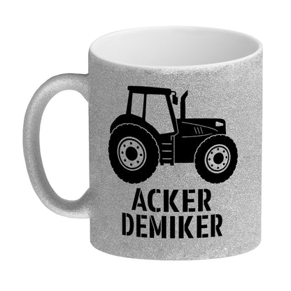 Traktor Glitzer-Kaffeebecher mit Spruch Ackerdemiker