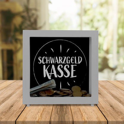 Rahmen Spardose aus Holz für Taschengeld mit lustigem Spruch - Schwarzgeld Kasse