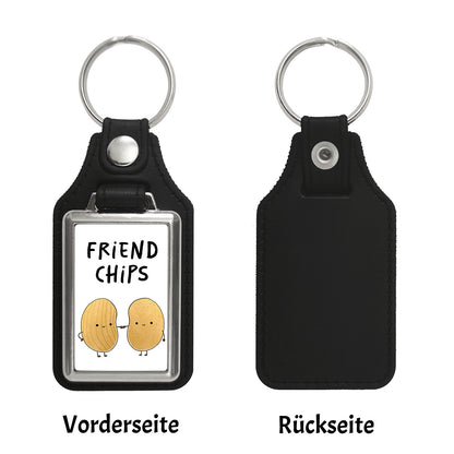 Chips Freundschaft Schlüsselanhänger mit Kunstleder-Anhänger mit Spruch Friendchips