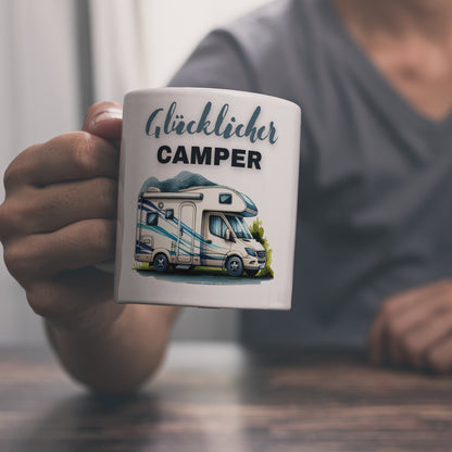 Wohnmobil Kaffeebecher mit Spruch Glücklicher Camper