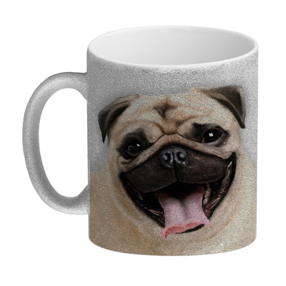 Glitzer-Glitzer-Kaffeebecher mit Mops Motiv