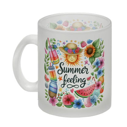 Sonne und Sommer Glas Tasse mit Spruch Summer feeling