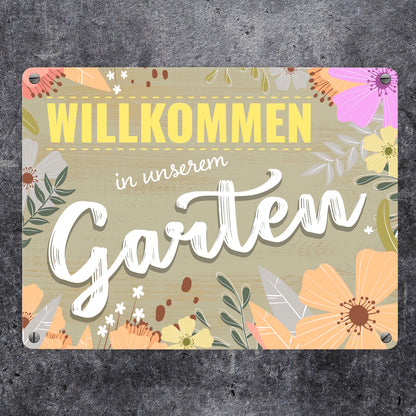 Willkommen in unserem Garten Metallschild