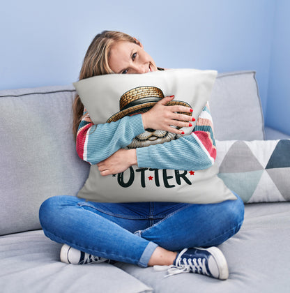 Otter mit Sonnenbrille und Strohhut Kuschelkissen mit Spruch Hot Hotter Otter