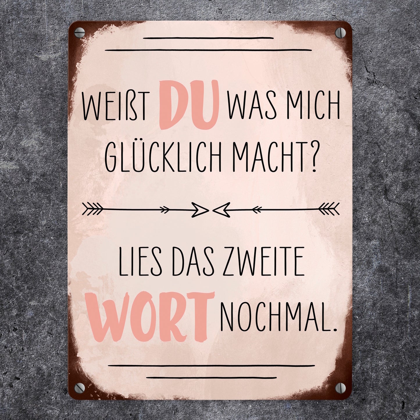 Du machst mich glücklich Metallschild in 15x20 cm mit Spruch zum Valentinstag