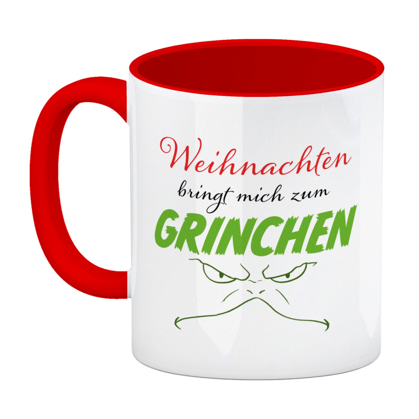 Weihnachten bringt mich zum grinchen Kaffeebecher Rot mit Spruch