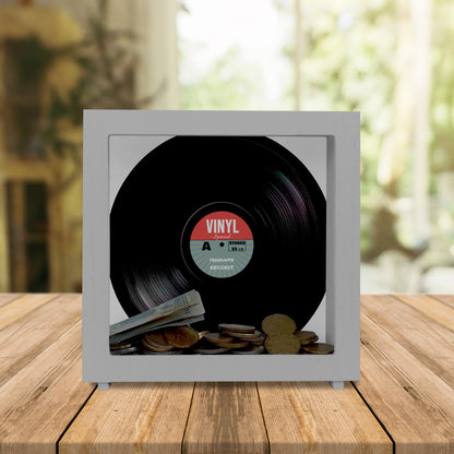 Rahmen Spardose aus Holz im Retro Vinyl Schallplattendesign RocknRoll-Stil