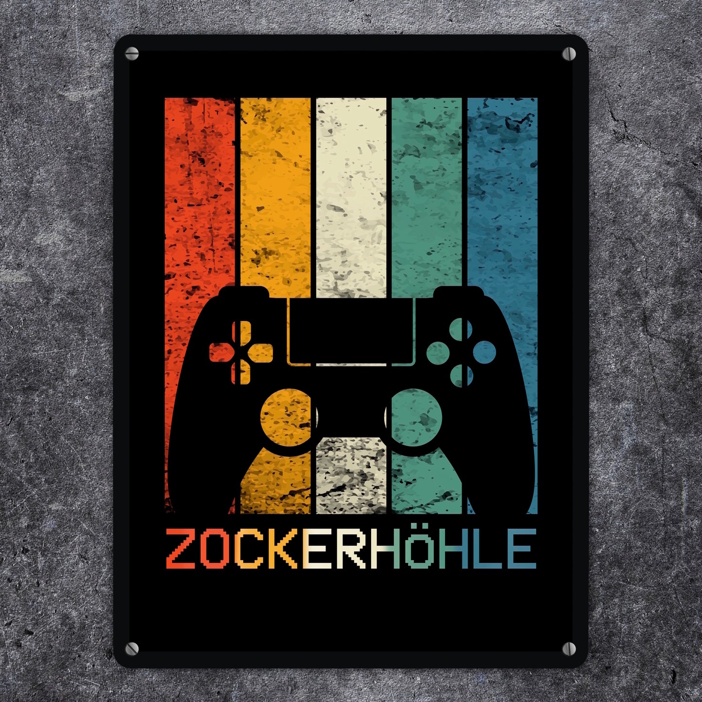 Zockerhöhle Metallschild XL mit Retro Gamer-Motiv