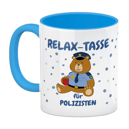 Relax Tasse für Polizisten Kaffeebecher Hellblau mit hübschem Bär-Motiv