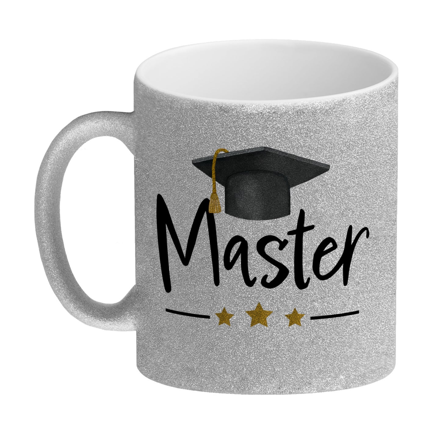 Master bestanden Glitzer-Kaffeebecher mit Masterhut