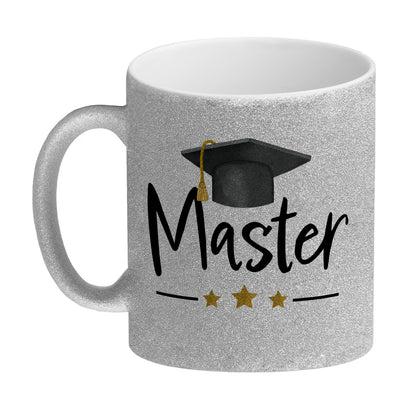 Master bestanden Glitzer-Kaffeebecher mit Masterhut