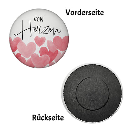 Herzen Magnet rund mit Spruch Von Herzen