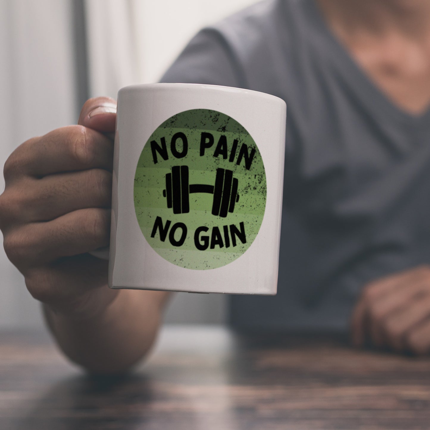 No pain no gain Fitness Kaffeebecher mit Hantel