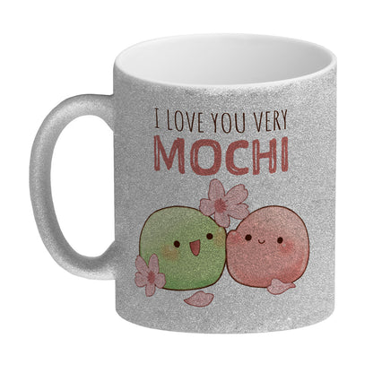 Mochi Paar Glitzer-Kaffeebecher mit Spruch I love you very Mochi