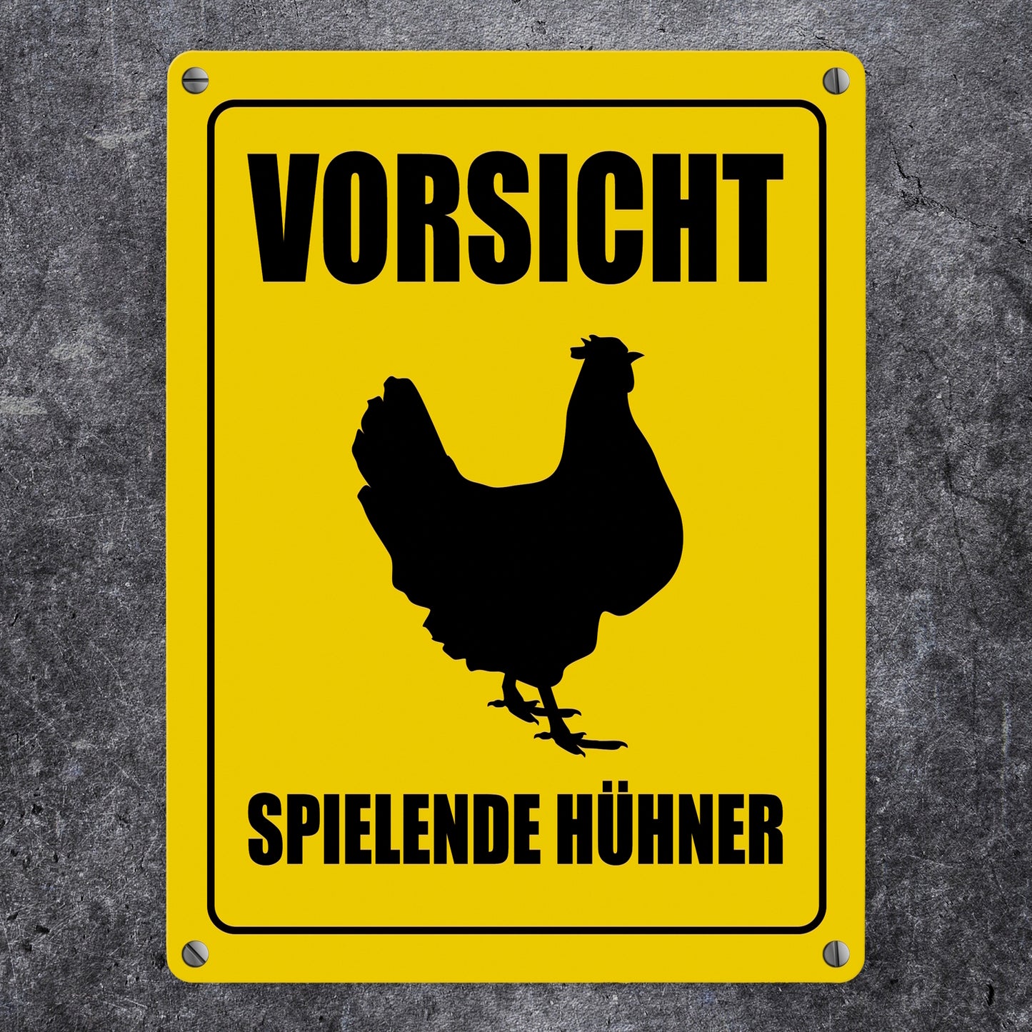 Vorsicht spielende Hühner Metallschild mit Huhn Motiv