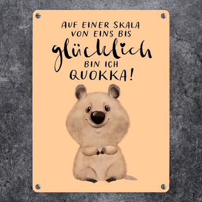 Quokka Metallschild in 15x20 cm mit Spruch Von eins bis glücklich