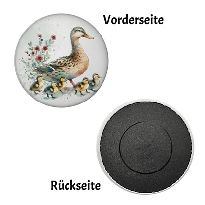 Ente mit Küken Magnet rund