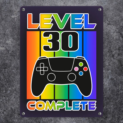 30. Geburtstag Gamer Metallschild in 15x20 cm mit Spruch Level 30 complete