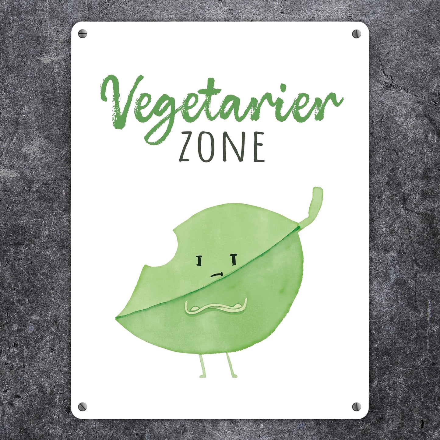 Blatt Metallschild XL in 21x28 cm mit Spruch Vegetarier Zone