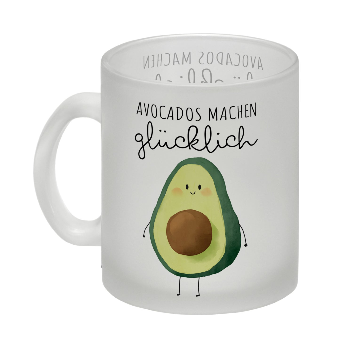 Niedliche Avocado Glas Tasse mit Spruch Avocados machen glücklich