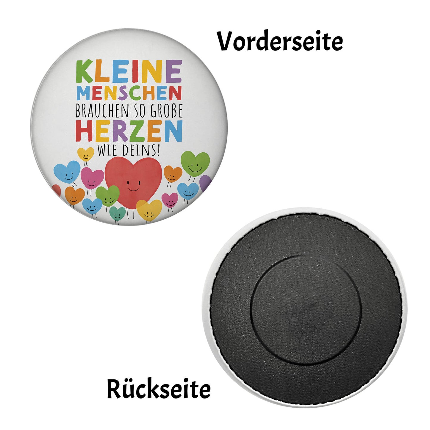 Herzen Magnet rund mit Spruch Große Herzen für kleine Menschen