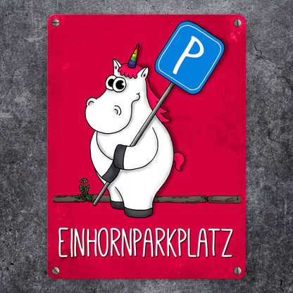 Honeycorns Metallschild mit Einhornparkplatz Motiv